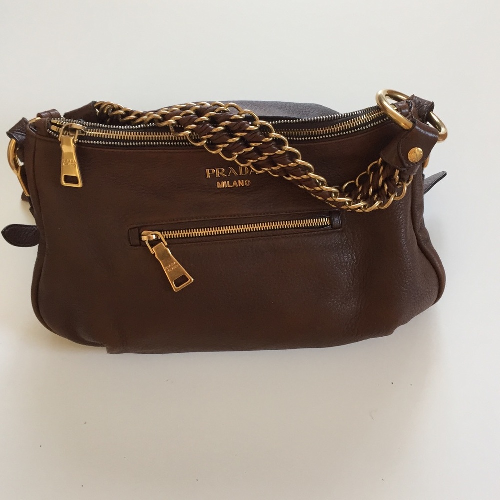 Dark brown leather Prada shoulder bag Authentic